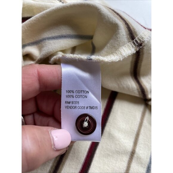 VTG Y2K Fox Polo Shirt Men's Large Beige Cotton Stripe Distressed Pinkerton - Picture 9 of 10